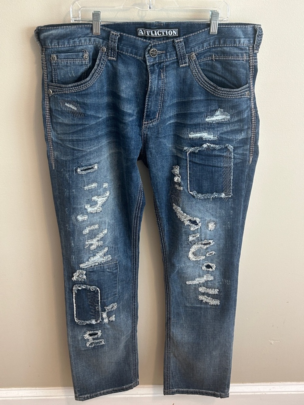 Affliction Gage Men's Distressed Patchwork Y2K Jeans Size 38x34